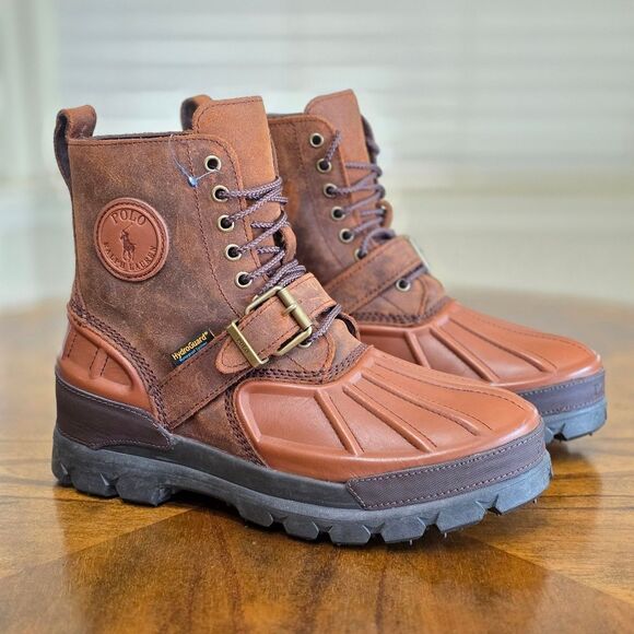 Polo Ralph Lauren Oslo Waterproof Leather-Suede Boots Brown Men's Size 10 High - Picture 3 of 10